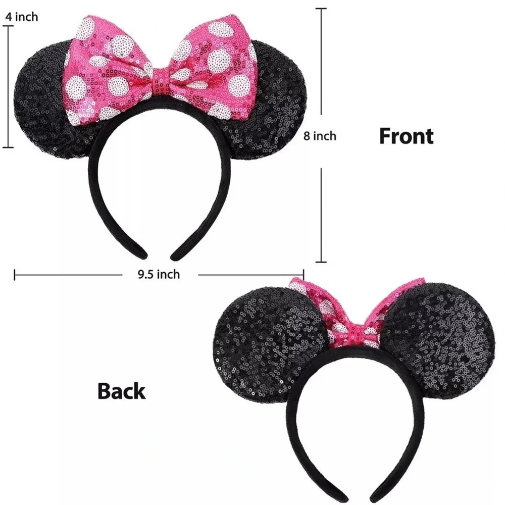 Disney Girls Mini Mouse Ears‎ Sequined Head Band W/ Pink Sequined Bow
